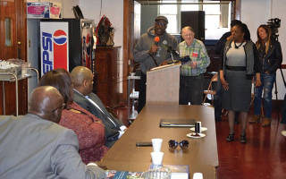 Curtis Marshall asks a question of SDC Commissioners during the Community Brainstorming Forum at St. Matthews
