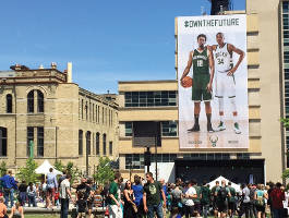 Giannis Antetokounmpo & Jabari Parker at the Bucks Jersey Unveiling.