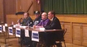 County Executive Chris Abele (left) sits with opponents Joseph Klein, Steve Hogan and Senator Chris Larsen. Photo by Mrinal Gokhale