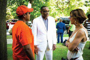Common Council President Ashanti Hamilton and Rahim Islam President/CEO of Universal Companies being interviewed by international media crew from Sweden. (Photo by Parkhill Media)