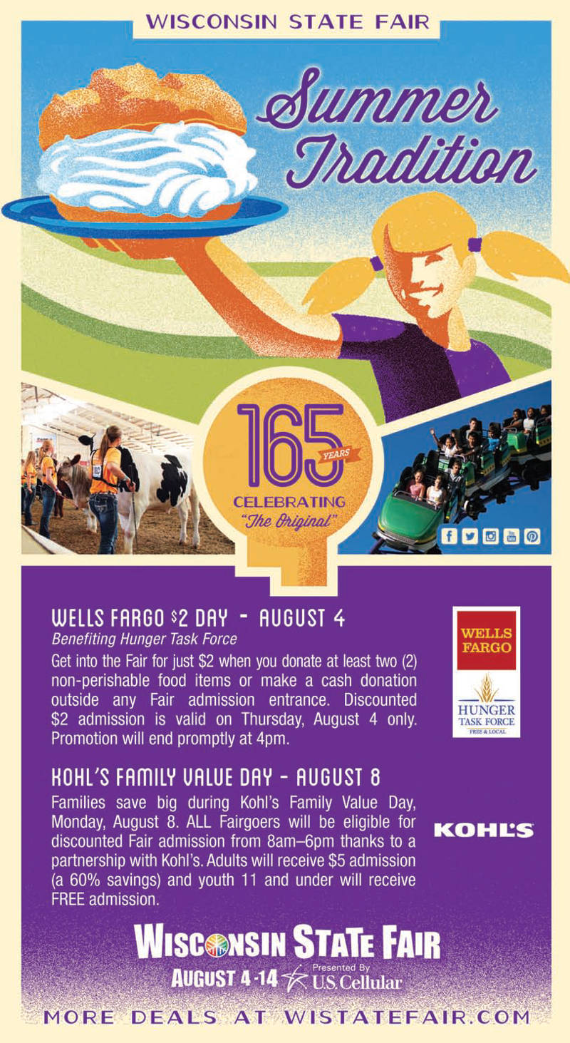 Discounted Admission Deals for Wisconsin State Fair on August 4 and 8