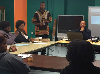 African American Breastfeeding Network monthly meeting on Child Care and Workplace Support with Robert, father advocate and executive director Dalvery Blackwell. (Photo by Karen Stokes)