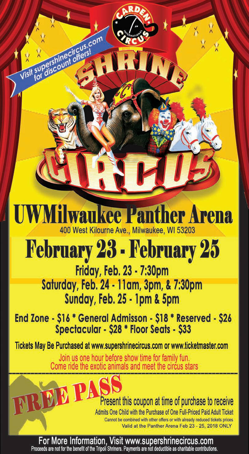 Shrine Circus at UW-Milwaukee Panther Arena Feb 23-25