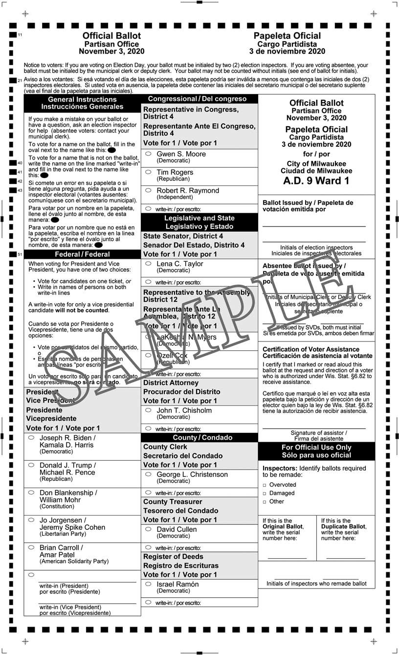 Notice Of General Election And Sample Ballots November 3, 2020